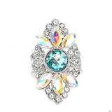 GLISTEN Here! - Baby Blue Center Stone & White Iridescent Rhinestones Accents Adjustable Ring