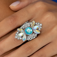 GLISTEN Here! - Baby Blue Center Stone & White Iridescent Rhinestones Accents Adjustable Ring