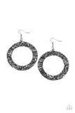 Paparazzi " Primal Meridian " Black Metal Large Flat Half Hammered Hoop Earrings