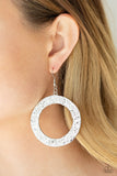 Paparazzi " Primal Meridian " Silver Metal Large Flat Half Hammered Hoop Earrings