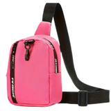 Pink Faux Leather Crossbody Bag with 2 Zippered Compartments and a Keychain Clip