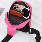 Pink Faux Leather Crossbody Bag with 2 Zippered Compartments and a Keychain Clip