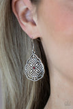 "Paradise Picnic" Silver Metal & Red Rhinestone Teardrop Dangle Earrings