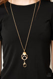 "Perfect Prosperity" Gold Metal & Golden Cats Eye Rhinestone Lanyard Necklace Set