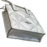 Genuine COACH Edgy North South Mini Tote in Silver Metallic with Puffy Diamond Quilting