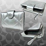 Genuine COACH Edgy Medium Corner Zip Wallet in Silver Metallic with Puffy Diamond Quilting