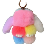 FLUFFY & UNBELIEVABLY SOFT LONG EARED MULTICOLORED BUNNY RABBIT KEYCHAINS