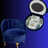 Blue Velvet Mini Sofa/Chair Shaped Jewelry Box 1.6 Scale Doll House Furniture with Mirror