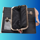 SALLY YOUNG Dark Blue Floral Wallet Purse with Classic Coin Purse Closure