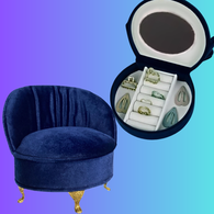 Blue Velvet Mini Sofa/Chair Shaped Jewelry Box 1.6 Scale Doll House Furniture with Mirror