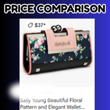 SALLY YOUNG Dark Blue Floral Wallet Purse with Classic Coin Purse Closure