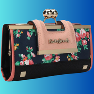 SALLY YOUNG Dark Blue Floral Wallet Purse with Classic Coin Purse Closure