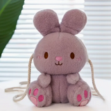 Adorable Fluffy & Soft Embroidered Bunny Rabbit Crossbody Bag with Rope Strap in Purple