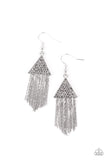 "Pyramid Sheen" Silver Metal & Hematite Rhinestone Tassel Earrings