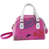 ROSE RED VON DUTCH STYLE BOWLING/BOSTON HANDBAG WITH ADJUSTABLE STRAP