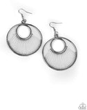 "Really High Strung" Silver Metal & White Tension Threaded Hoop Earrings