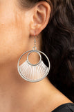 "Really High Strung" Silver Metal & White Tension Threaded Hoop Earrings