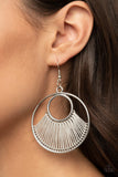 "Really High Strung" Silver Metal & Gray Tension Threaded Hoop Earrings