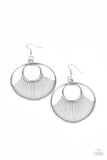 "Really High Strung" Silver Metal & Gray Tension Threaded Hoop Earrings