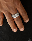 "Reining Champ" Silver Metal Hematite Single Row Men's Elastic Back Ring