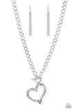 "Reimagined Romance" Silver Metal Textured Heart Toggle Necklace Set