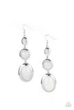 "Retro Reality" Silver Metal & 3 White Graduated Stone Dangle Earrings