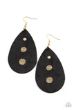 "Rustic Torrent" Black Leather Suede & Gold Accented Teardrop Earrings