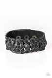 Paparazzi " Brave Soul " Black LEATHER Rustic Braided Urban Unisex Snap Bracelet