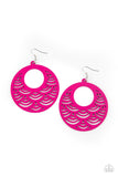 "Sea Le Vie" Pink Round Scalloped Laser Cutout Wood Earrings