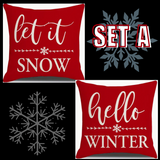 Holiday Christmas Pillow Covers (*No Inserts) Linen Blend 18X18 Soft & Canvas Types Set of 2