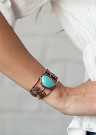 " Sahara Seasons " Copper Metal Blue Crackle Turquoise Stone Cuff Bracelet