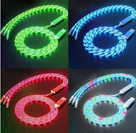 Exciting 3-foot Spiral LED LIGHT UP 3 in 1 USB charging cables, Color options available