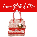 Red IMAN Logo Print Satchel with Hidden Removeable Cosmetic/Lunch Case