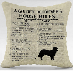 Golden Retriever "House Rules" Throw Pillow Cover (*No Insert) Polyester (Heavy Soft feel) 18X18