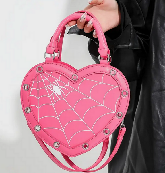 PINK & White Heart Shaped Spider & Spider Web Crossbody Bag ******* SPECIAL EVENT *******