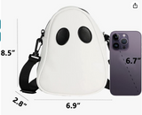 WHITE GHOST Shape with BLACK EYES Themed Crossbody Bag with Adjustable Strap