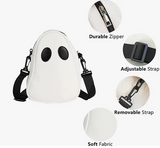 WHITE GHOST Shape with BLACK EYES Themed Crossbody Bag with Adjustable Strap