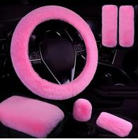 PINK- 6 Piece Extra Plush Car Accessories Set with ****BONUS Pink Fuzzy Dice Set****