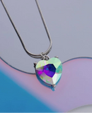 "Smitten with Style" Silver Metal & Multi Iridescent Color Rhinestone Heart Necklace Set