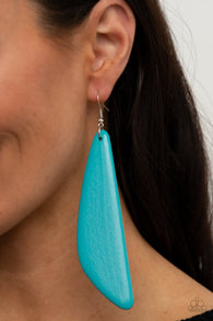 "Scuba Dream" Elongated Teardrop Blue Wood Dangle Earrings