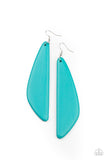 "Scuba Dream" Elongated Teardrop Blue Wood Dangle Earrings