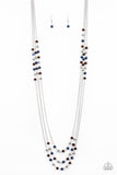 "Seasonal Sensation" Silver Metal Blue & Wooden Beaded Layered Necklace Set