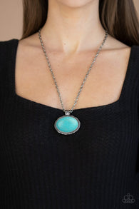 "Sedimentary Colors" Silver Metal Large Oval Blue Crackle Turquoise Necklace Set