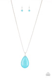 Paparazzi "Sedona Sandstone" Silver Metal Blue Crackle Turquoise Teardrop Necklace Set