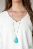 Paparazzi "Sedona Sandstone" Silver Metal Blue Crackle Turquoise Teardrop Necklace Set