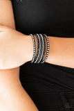 "Seize the Sass" Black LEATHER Silver Studs, Chains, Rhinestones Snap Bracelet