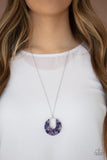 "Setting The Fashion" Silver Metal Purple Marbled Acrylic Pendant Necklace Set