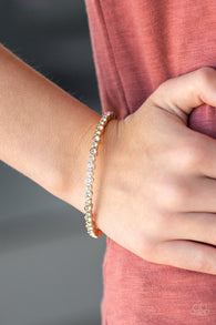 " Seven Finger Fabulous " Gold Metal & Clear Rhinestone Bangle Bracelet