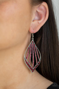 "Showcase Sparkle" Silver Metal & Red Rhinestone Teardrop Dangle Earrings