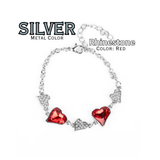 "Cluelessly Crushing" Silver Metal White & Red Rhinestone Heart Bracelet